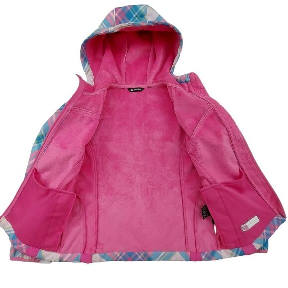 Snozu Hooded Jacket Girls Medium 10/12 Pink Blue Fleece Inside Full Zip Winter - Picture 2 of 11